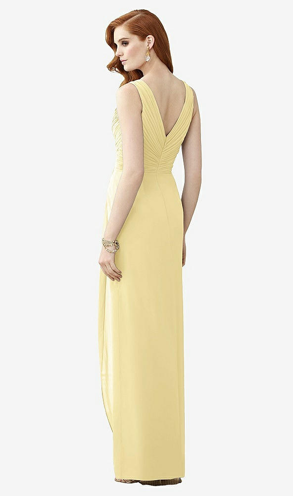 Back View - Pale Yellow Sleeveless Draped Faux Wrap Maxi Dress - Dahlia