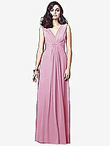Front View Thumbnail - Powder Pink Draped V-Neck Shirred Chiffon Maxi Dress