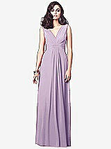 Front View Thumbnail - Pale Purple Draped V-Neck Shirred Chiffon Maxi Dress