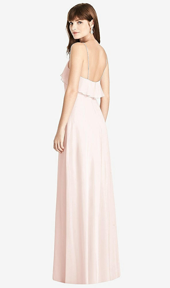 Back View - Blush Ruffle-Trimmed Backless Maxi Dress