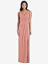 Front View Thumbnail - Desert Rose Draped Wrap Maxi Dress with Front Slit - Sena