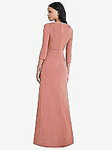 Rear View Thumbnail - Desert Rose 3/4 Sleeve V-Back Draped Wrap Maxi Dress - Yara