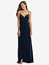 Front View Thumbnail - Midnight Navy Velvet Wrap Maxi Dress with Pockets