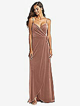 Front View Thumbnail - Tawny Rose Velvet Wrap Maxi Dress with Pockets
