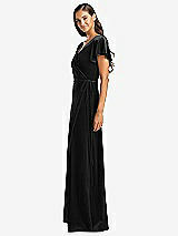 Side View Thumbnail - Black Flutter Sleeve Velvet Wrap Maxi Dress with Pockets