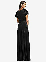 Rear View Thumbnail - Black Flutter Sleeve Velvet Wrap Maxi Dress with Pockets