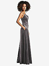 Side View Thumbnail - Caviar Gray Cowl-Neck Velvet Maxi Dress with Pockets