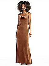 Alt View 1 Thumbnail - Golden Almond Cowl-Neck Convertible Velvet Maxi Slip Dress - Sloan