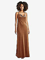 Front View Thumbnail - Golden Almond Cowl-Neck Convertible Velvet Maxi Slip Dress - Sloan