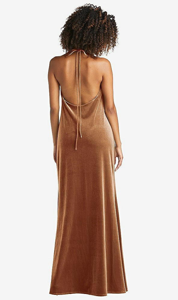 Back View - Golden Almond Cowl-Neck Convertible Velvet Maxi Slip Dress - Sloan