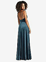 Rear View Thumbnail - Dutch Blue Square Neck Velvet Maxi Dress with Front Slit - Drew
