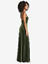 Side View Thumbnail - Olive Green Square Neck Velvet Maxi Dress with Front Slit - Drew