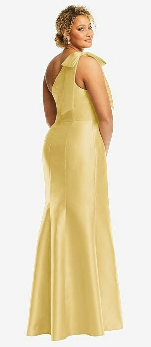 Draped Satin Grecian Column Bridesmaid Dress With Convertible Straps In  Pale Yellow