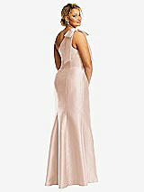 Rear View Thumbnail - Cameo Bow One-Shoulder Satin Trumpet Gown