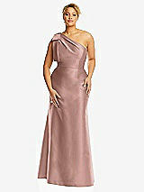 Front View Thumbnail - Neu Nude Bow One-Shoulder Satin Trumpet Gown