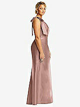 Side View Thumbnail - Neu Nude Bow One-Shoulder Satin Trumpet Gown