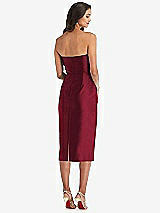 Rear View Thumbnail - Burgundy Strapless Bow-Waist Pleated Satin Pencil Dress with Pockets