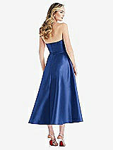 Rear View Thumbnail - Classic Blue Strapless Bow-Waist Full Skirt Satin Midi Dress