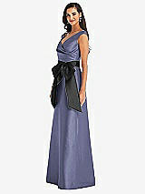 Side View Thumbnail - French Blue & Black Off-the-Shoulder Bow-Waist Maxi Dress with Pockets