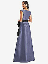 Rear View Thumbnail - French Blue & Black Off-the-Shoulder Bow-Waist Maxi Dress with Pockets
