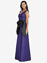 Side View Thumbnail - Grape & Black Off-the-Shoulder Bow-Waist Maxi Dress with Pockets