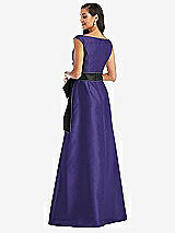 Rear View Thumbnail - Grape & Black Off-the-Shoulder Bow-Waist Maxi Dress with Pockets