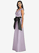 Side View Thumbnail - Lilac Haze & Black Off-the-Shoulder Bow-Waist Maxi Dress with Pockets