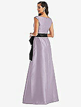 Rear View Thumbnail - Lilac Haze & Black Off-the-Shoulder Bow-Waist Maxi Dress with Pockets