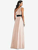 Rear View Thumbnail - Cameo & Black One-Shoulder Bow-Waist Maxi Dress with Pockets