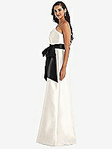 Side View Thumbnail - Ivory & Black One-Shoulder Bow-Waist Maxi Dress with Pockets