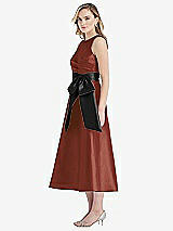 Side View Thumbnail - Auburn Moon & Black High-Neck Bow-Waist Midi Dress with Pockets