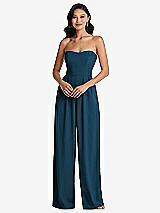 Front View Thumbnail - Atlantic Blue Strapless Pleated Front Jumpsuit with Pockets