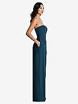 Side View Thumbnail - Atlantic Blue Strapless Pleated Front Jumpsuit with Pockets