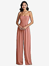 Front View Thumbnail - Desert Rose Strapless Pleated Front Jumpsuit with Pockets