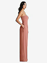 Side View Thumbnail - Desert Rose Strapless Pleated Front Jumpsuit with Pockets