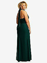 Rear View Thumbnail - Evergreen & Evergreen High-Neck Open-Back Maxi Dress with Scarf Tie