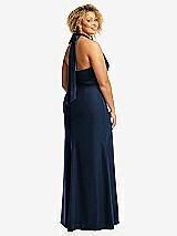 Rear View Thumbnail - Midnight Navy & Midnight Navy High-Neck Open-Back Maxi Dress with Scarf Tie