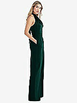 Front View Thumbnail - Evergreen & Evergreen High-Neck Open-Back Jumpsuit with Scarf Tie