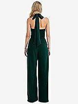 Rear View Thumbnail - Evergreen & Evergreen High-Neck Open-Back Jumpsuit with Scarf Tie