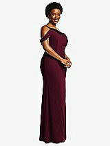 Side View Thumbnail - Cabernet One-Shoulder Draped Cuff Maxi Dress with Front Slit