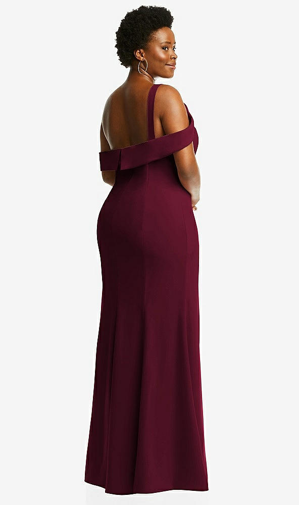 Back View - Cabernet One-Shoulder Draped Cuff Maxi Dress with Front Slit