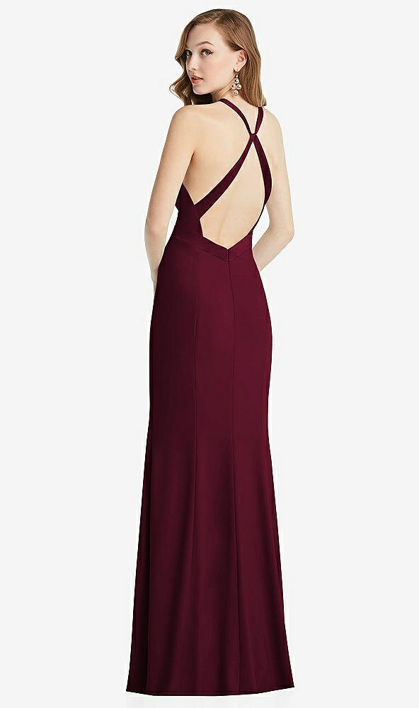 Front View - Cabernet High-Neck Halter Dress with Twist Criss Cross Back 