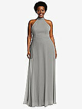 Front View Thumbnail - Chelsea Gray High Neck Halter Backless Maxi Dress