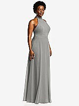 Side View Thumbnail - Chelsea Gray High Neck Halter Backless Maxi Dress