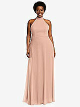 Front View Thumbnail - Pale Peach High Neck Halter Backless Maxi Dress