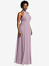 Side View Thumbnail - Suede Rose High Neck Halter Backless Maxi Dress