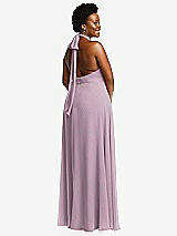 Rear View Thumbnail - Suede Rose High Neck Halter Backless Maxi Dress