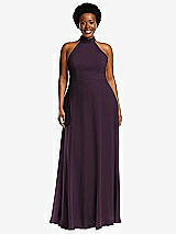 Front View Thumbnail - Aubergine High Neck Halter Backless Maxi Dress