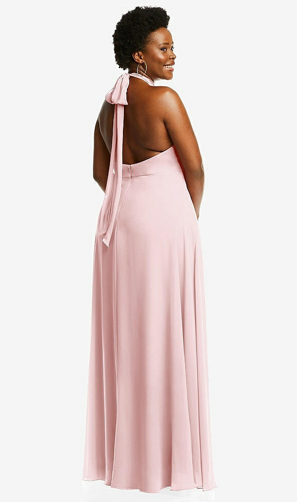 Back View - Ballet Pink High Neck Halter Backless Maxi Dress