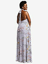 Rear View Thumbnail - Butterfly Botanica Silver Dove High Neck Halter Backless Maxi Dress